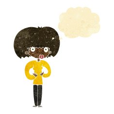 cartoon surprised woman with thought bubble N17