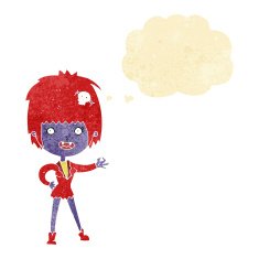 cartoon vampire girl with thought bubble N9