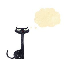 cartoon black cat with thought bubble N2