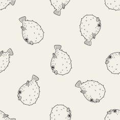 Puffer doodle seamless pattern background