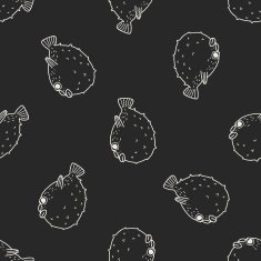 Puffer doodle seamless pattern background N2