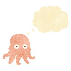 cartoon alien squid face with thought bubble N5