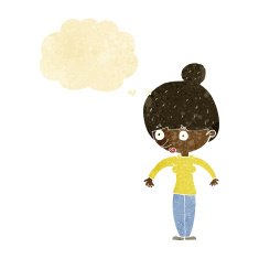 cartoon woman staring with thought bubble N3