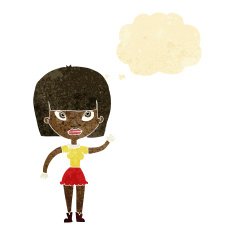 cartoon woman waving with thought bubble N24