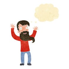 cartoon excited man with beard thought bubble N2