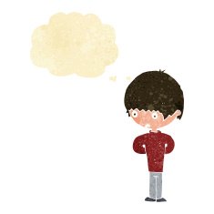 cartoon nervous boy with thought bubble N2
