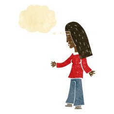cartoon woman with open arms thought bubble N11