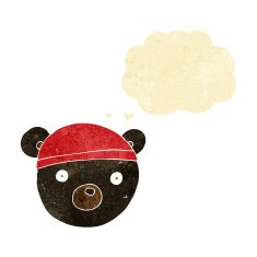cartoon black bear face with thought bubble N2