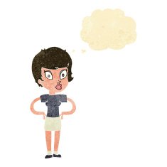 cartoon woman with hands on hips thought bubble N17