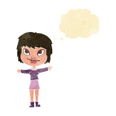 cartoon woman pointing with thought bubble N12