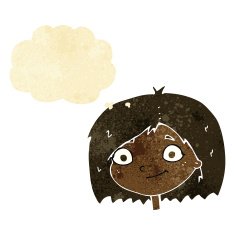 cartoon happy female face with thought bubble N7