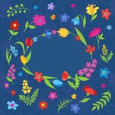 Beautiful greeting card with spring flowers blue