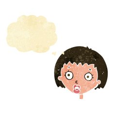 cartoon surprised female face with thought bubble N5