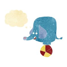 cartoon circus elephant with thought bubble