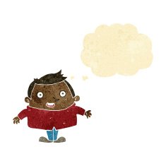 cartoon happy man with thought bubble N33