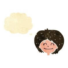 cartoon happy female face with thought bubble N11