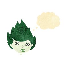 cartoon vampire head with thought bubble N2