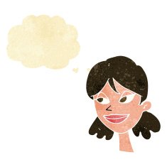 cartoon happy female face with thought bubble N14