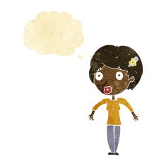 cartoon shocked woman with thought bubble N3