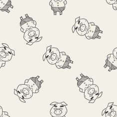 three little pigs doodle seamless pattern background N2