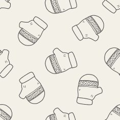 Winter gloves doodle drawing seamless pattern background