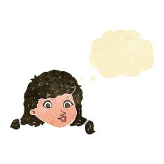 cartoon pretty female face with thought bubble N4