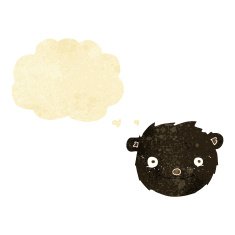 cartoon black bear head with thought bubble