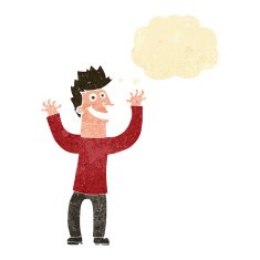 cartoon excited man with thought bubble N2