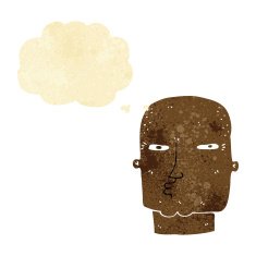 cartoon bald tough guy with thought bubble N2