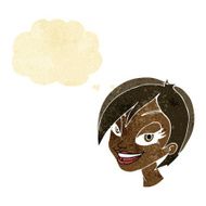 cartoon pretty female face with thought bubble N6