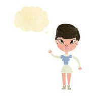 cartoon woman waving with thought bubble N37