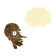 cartoon evil old man with thought bubble