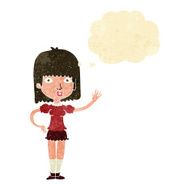 cartoon woman waving with thought bubble N38