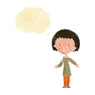 cartoon tired woman with thought bubble N4