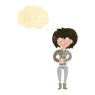 cartoon worried woman with thought bubble N5