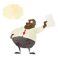 cartoon boss waving papers with thought bubble