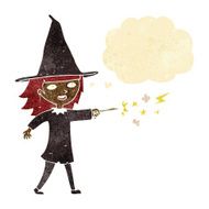 cartoon witch girl casting spell with thought bubble N2