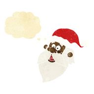 cartoon jolly santa claus face with thought bubble