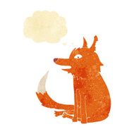 cartoon fox sitting with thought bubble