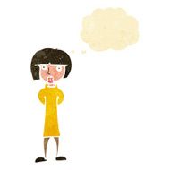 cartoon curious woman with thought bubble N4
