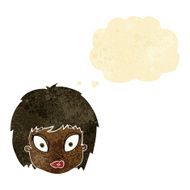 cartoon surprised female face with thought bubble N7