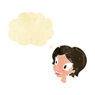 cartoon pretty female face with thought bubble N8