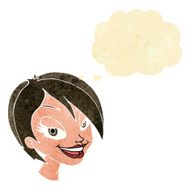 cartoon pretty female face with thought bubble N9