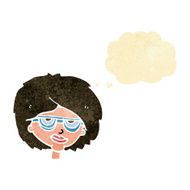 cartoon woman wearing spectacles with thought bubble N2