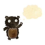 cartoon waving black bear cub with thought bubble N4