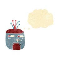 cartoon gold robot head with thought bubble