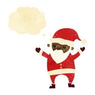 cartoon dancing santa with thought bubble