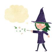 cartoon witch girl casting spell with thought bubble N4