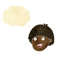cartoon happy male face with thought bubble