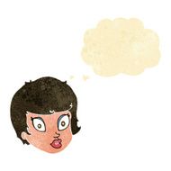 cartoon surprised female face with thought bubble N8